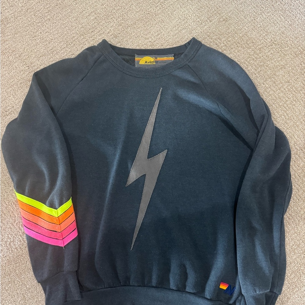 Aviator Nation Charcoal Lightning Bolt Crewneck size M